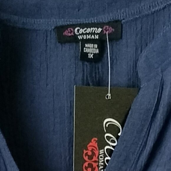 Cocomo Women's Plus Size 1X Navy Blue Pintuck Short Flutter Sleeve Top - Picture 6 of 7